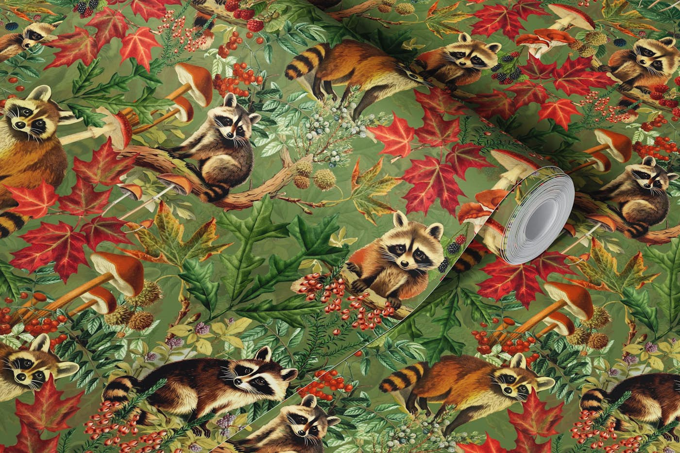 Wild Racons In Autumnal Forest wallpaper roll