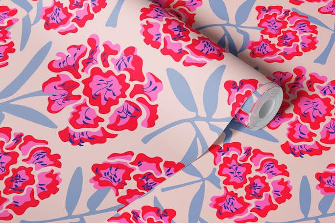 RHODODENDRONS Retro Floral Fuchsia Pink Largewallpaper roll