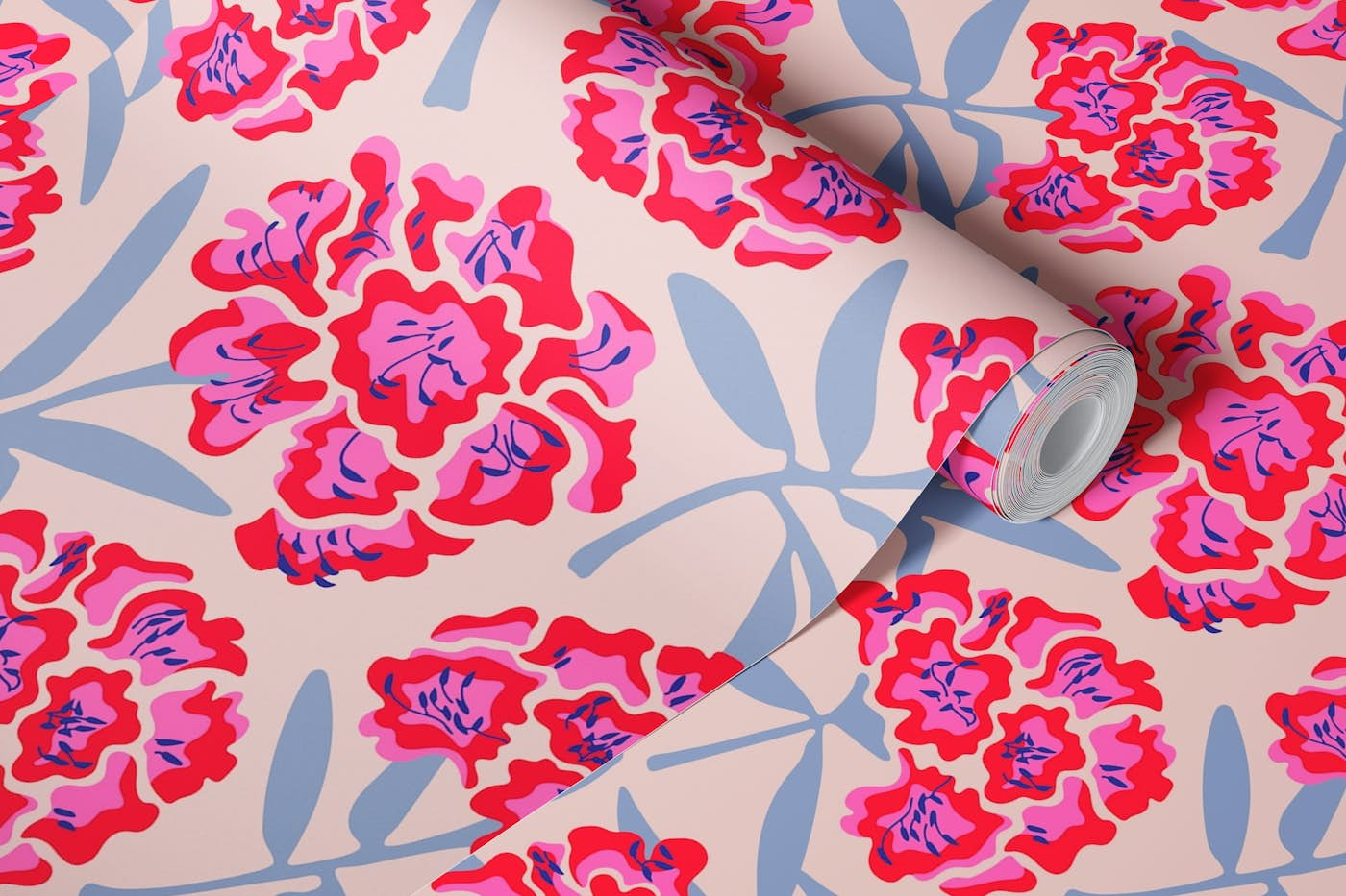 RHODODENDRONS Retro Floral Fuchsia Pink Large wallpaper roll