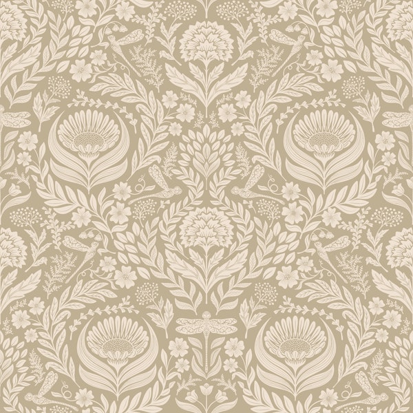 Victorian dragonflies damask tan