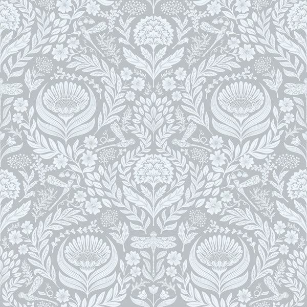 Victorian dragonflies damask - icy grey