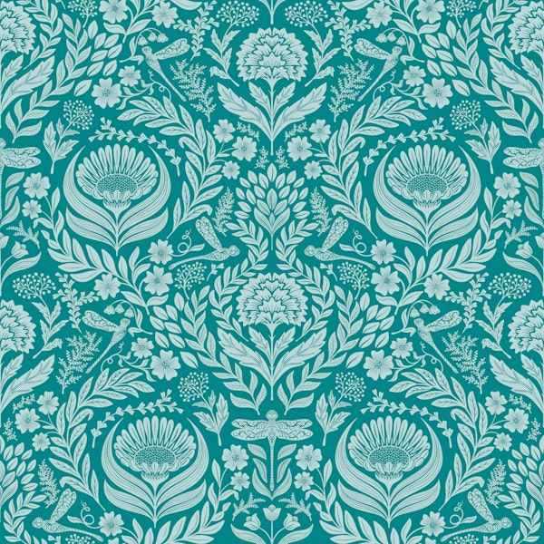 Victorian dragonflies damask - teal