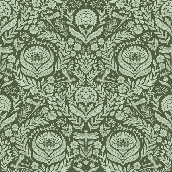 Victorian dragonflies damask - green