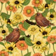 Wrens and flowers on pale yellow