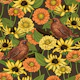Wrens and flowers on brown