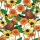 Wrens and flowers on off white