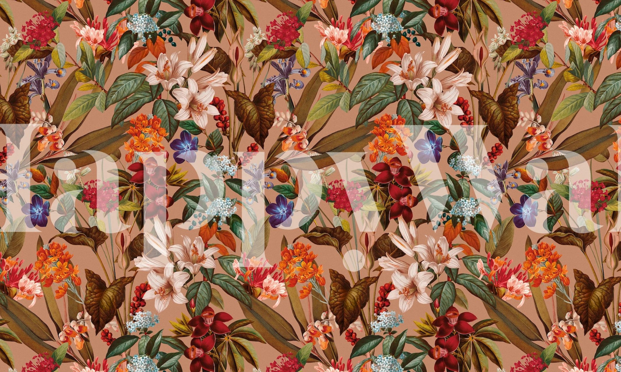 Floral wallpaper design in a room setting