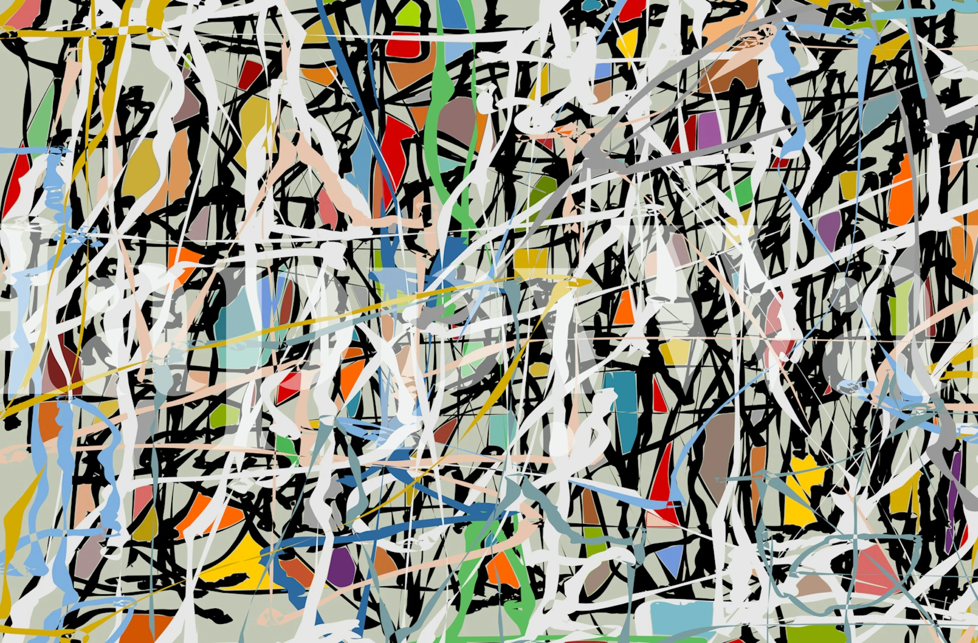Carta da parati in stile espressionista astratto con schizzi vivaci e tratti audaci simili alle opere d'arte di Pollock