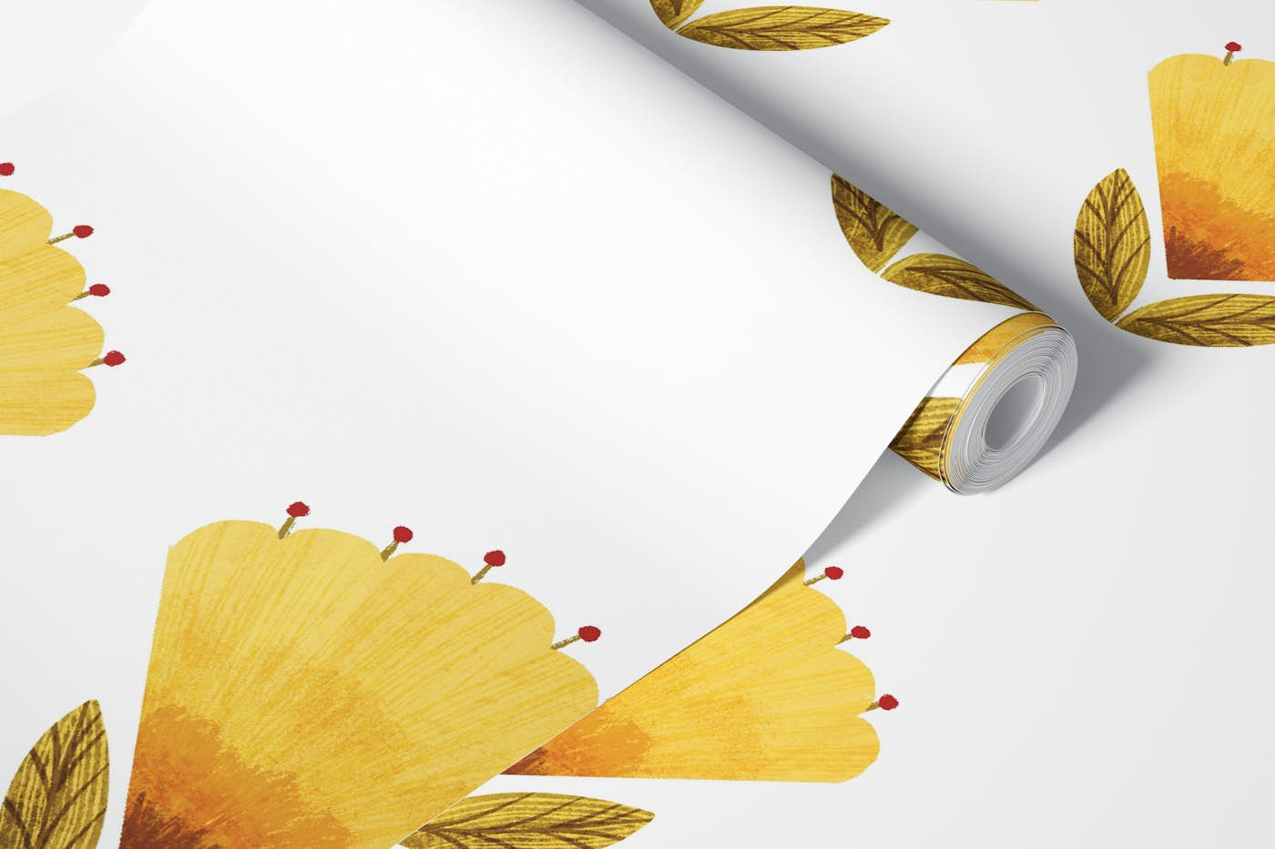 Golden Blooms: Whimsical Textured Yellow Floral Delight wallpaper roll