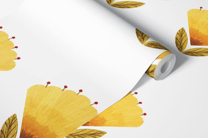 Golden Blooms: Whimsical Textured Yellow Floral Delightwallpaper roll
