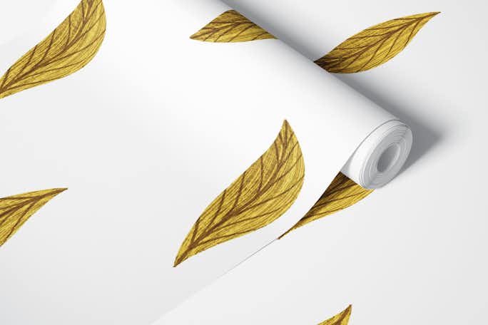 Golden Harmony: Whimsical Textured Mustard Leaveswallpaper roll