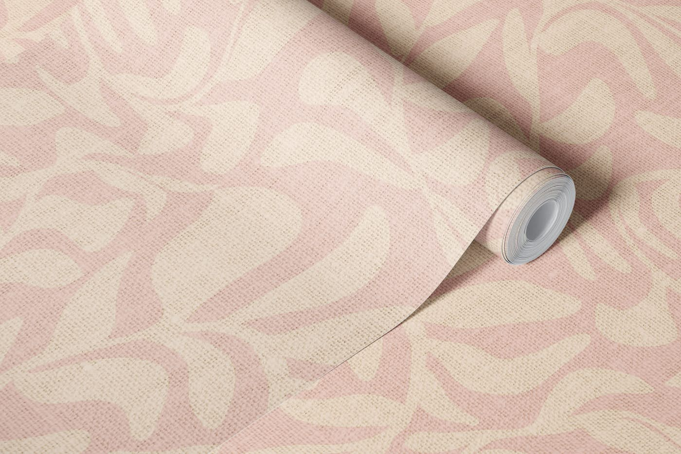 leaves swirls in blush pink wallpaper roll