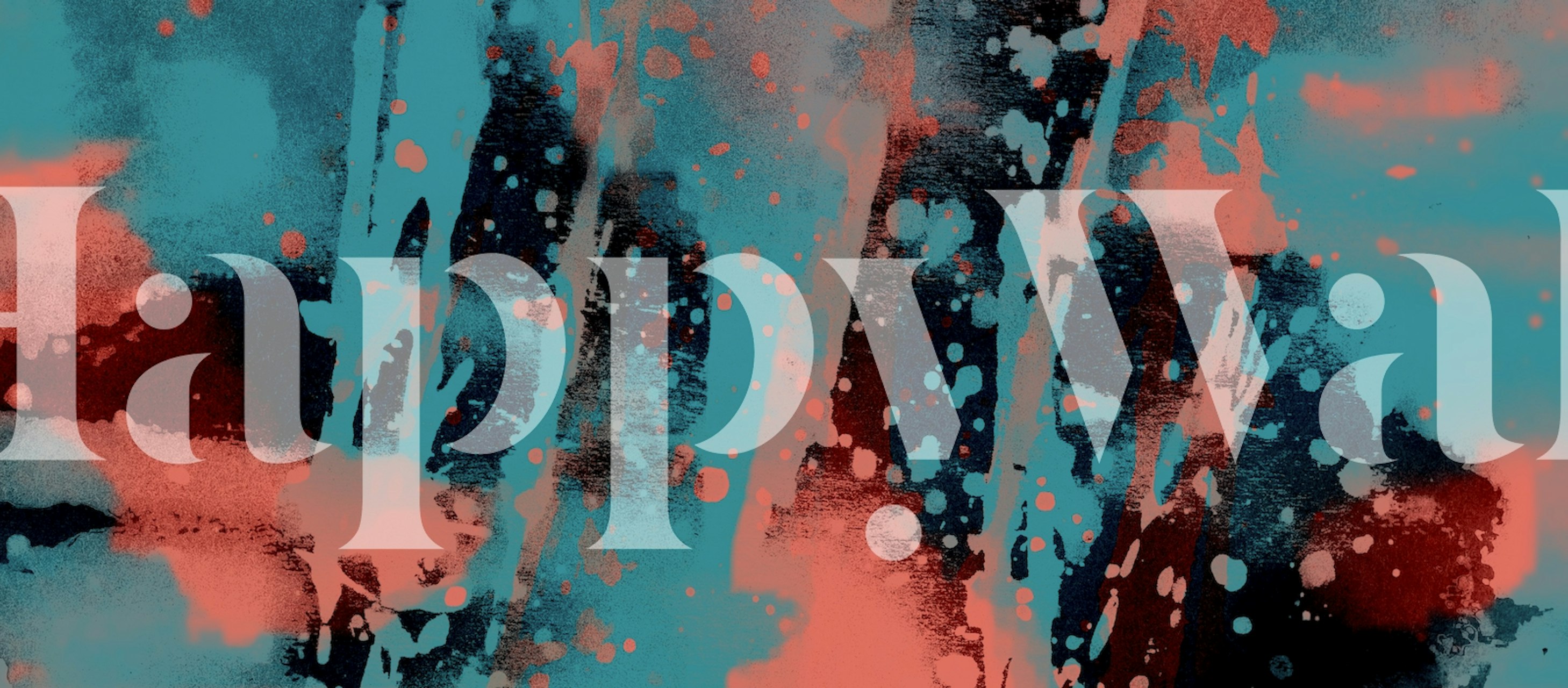 Abstract teal and neon coral splash wall mural design