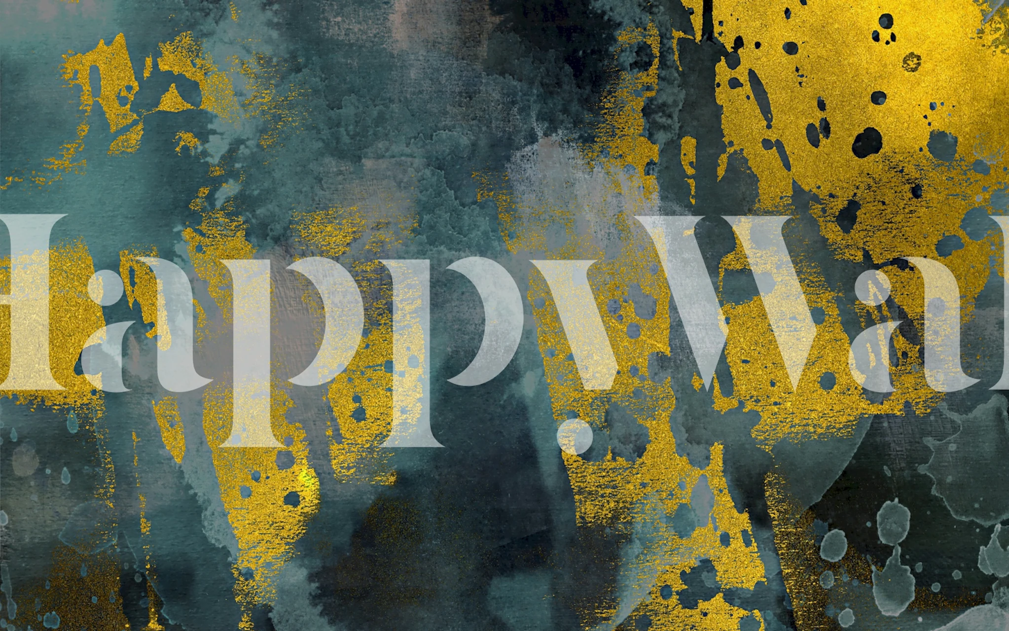 Abstract gold and teal paint splatter wallpaper