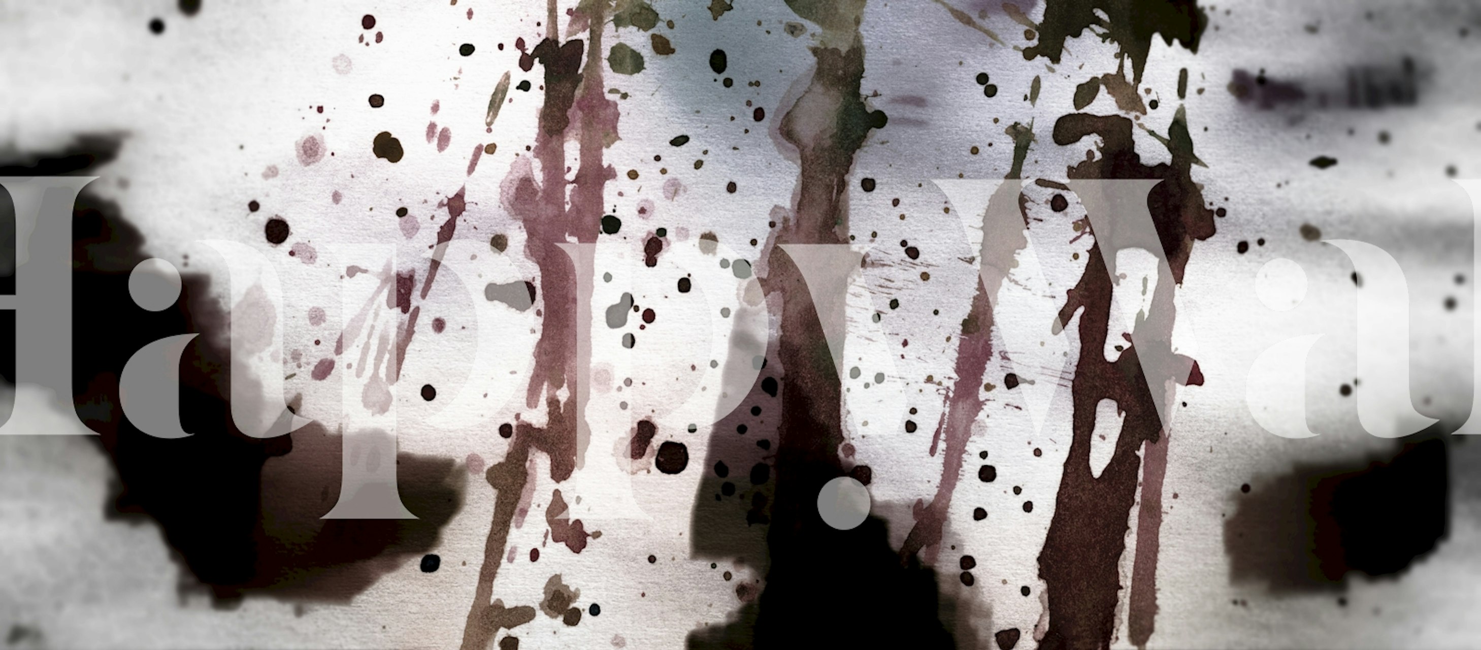 A tinta abstrata espirra em tons de preto, branco e rosa formando um mural de parede onírico