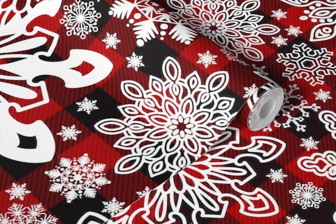 Snowflakes Pattern on Tartan Background 1wallpaper roll