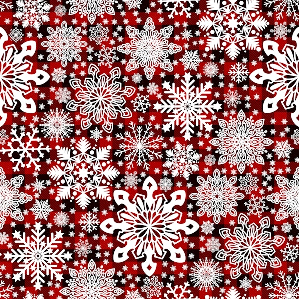 Snowflakes Pattern on Tartan Background 1