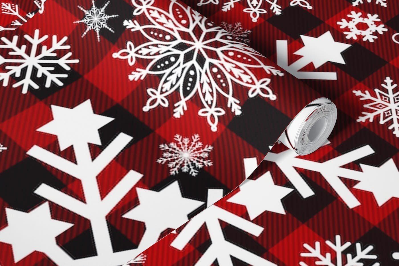 Snowflakes Pattern on Tartan Background 2 wallpaper roll