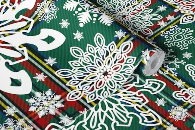 Snowflakes Pattern on Tartan Background 3wallpaper roll