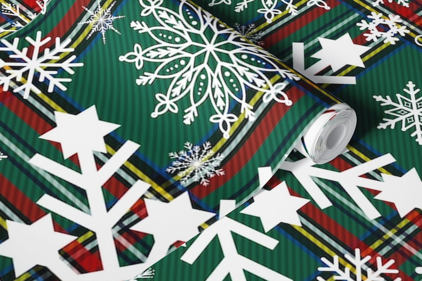 Snowflakes Pattern on Tartan Background 4 wallpaper roll