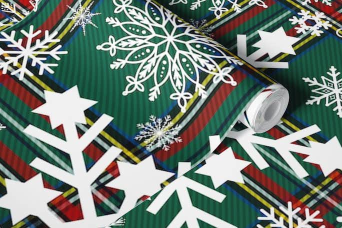 Snowflakes Pattern on Tartan Background 4wallpaper roll