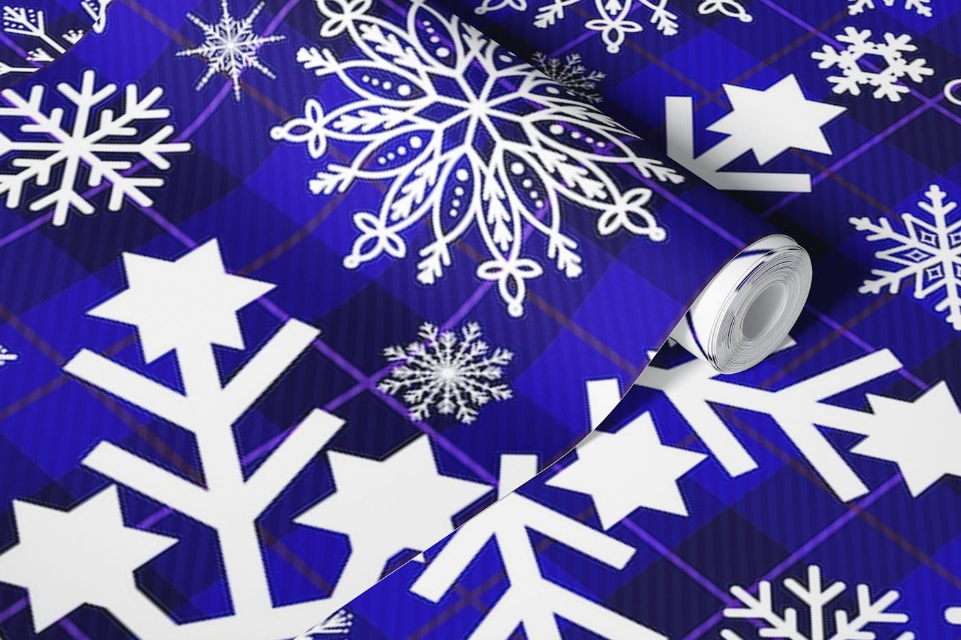 Snowflakes Pattern on Tartan Background 5 wallpaper roll