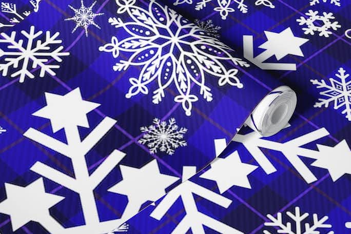 Snowflakes Pattern on Tartan Background 5wallpaper roll