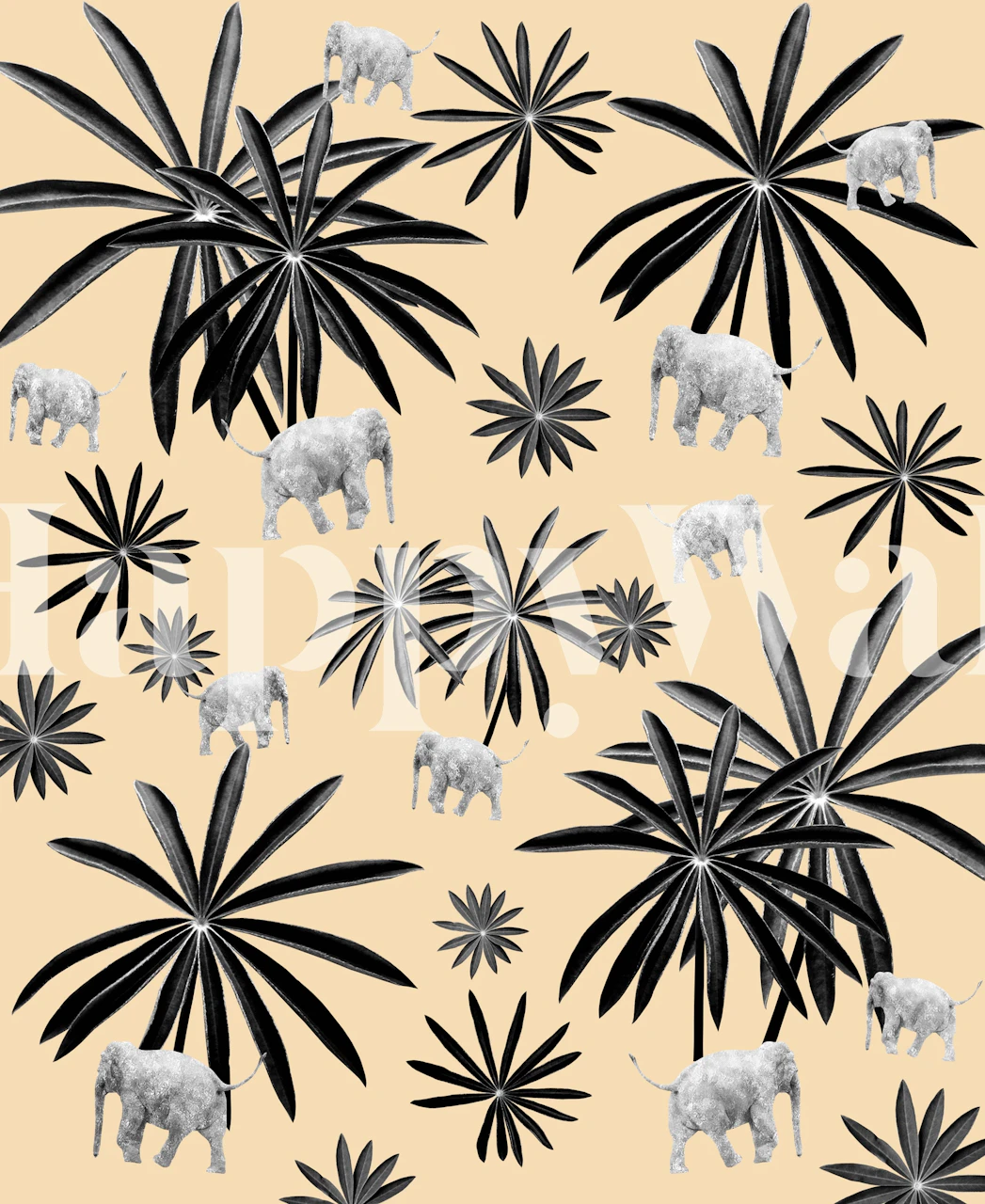 Palm Tree Elephant Jungle behang in een kamer