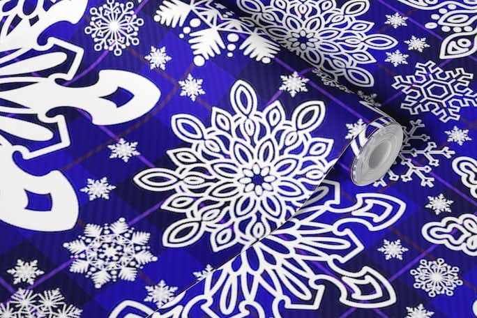 Snowflakes Pattern on Tartan Background 6wallpaper roll