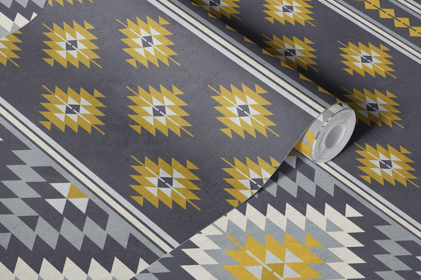 Kilim stripes in mustard grey large wallpaper roll