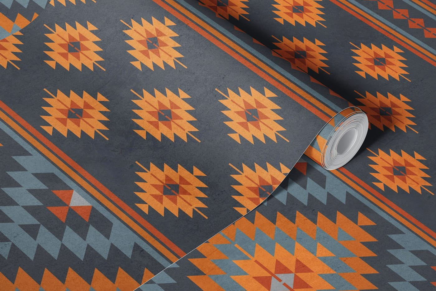 Kilim stripes in orange grey large wallpaper roll