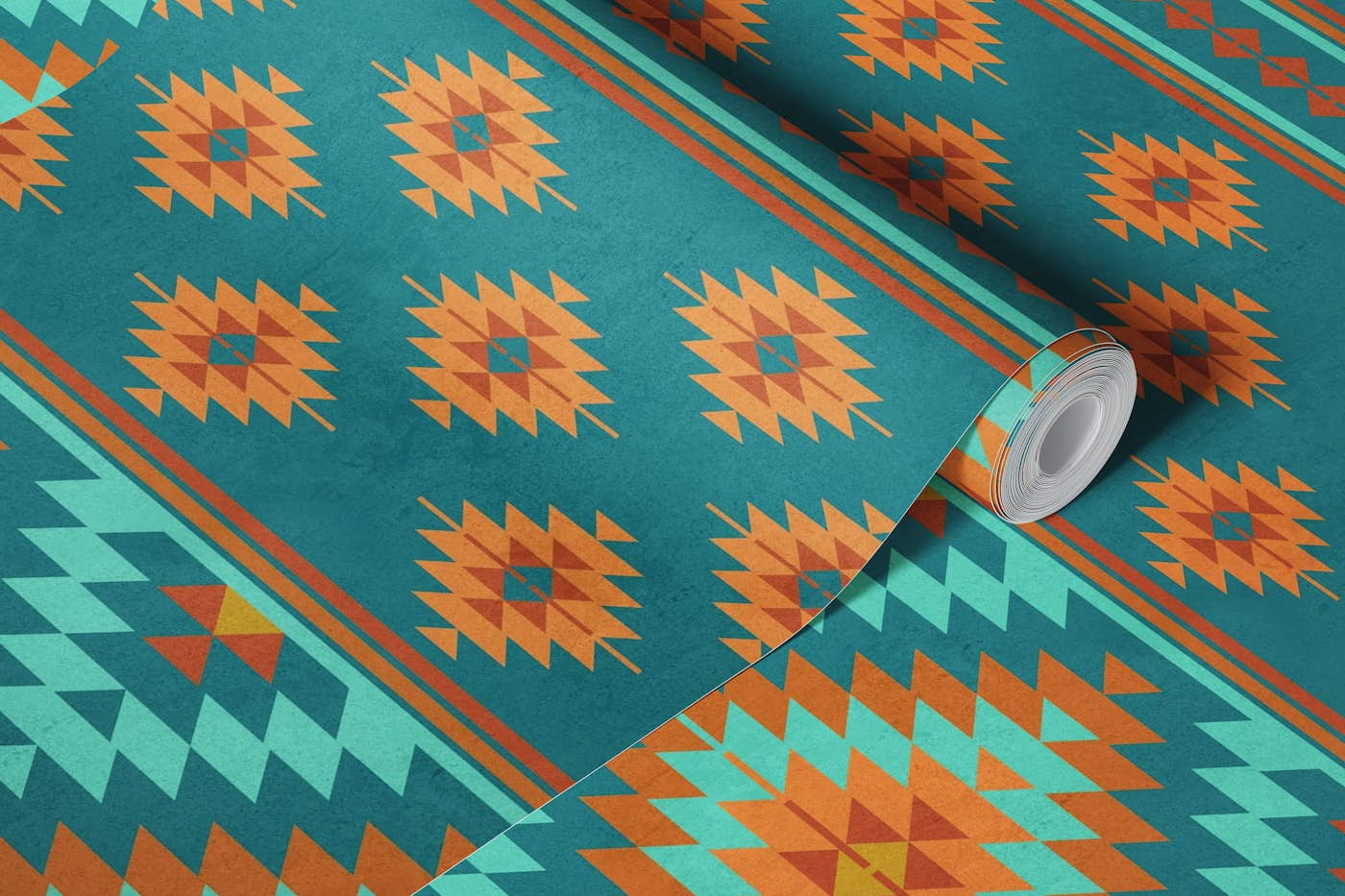 Kilim stripes in aqua teal orange large wallpaper roll