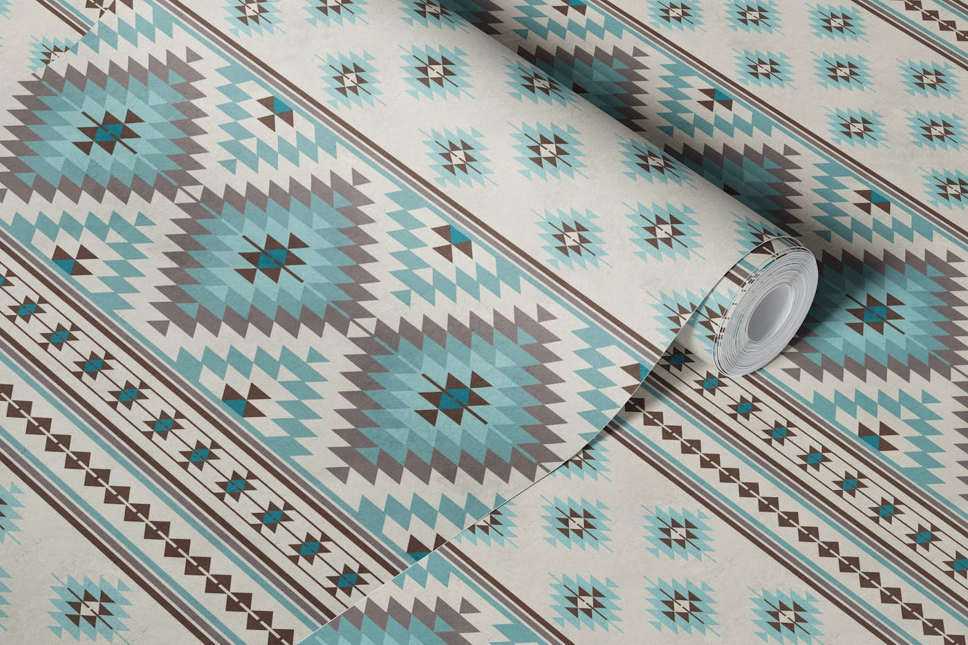 Kilim stripes in beige blue brown wallpaper roll