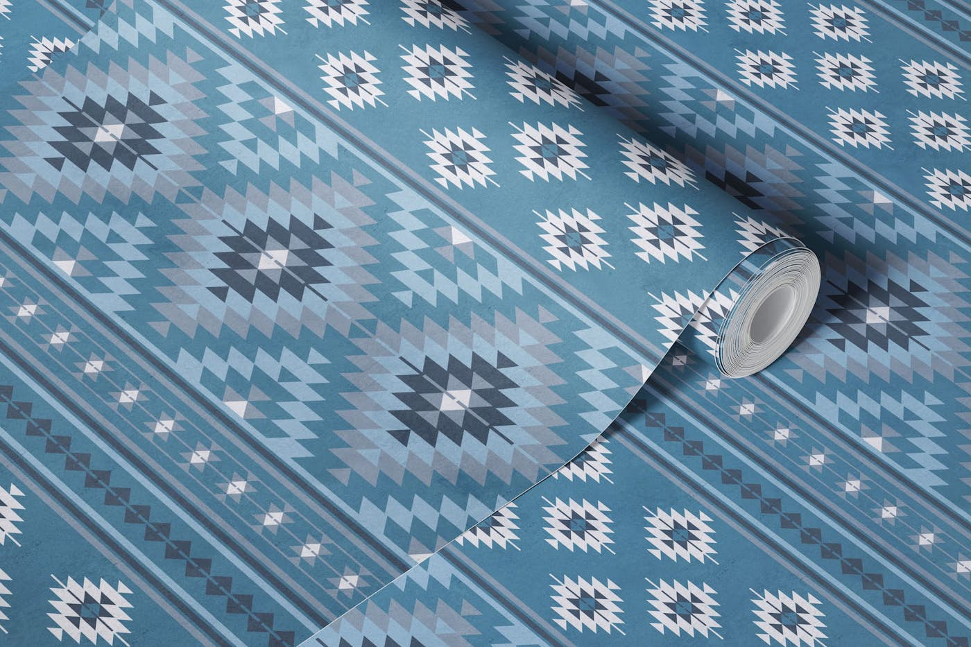 Kilim stripes in slate denim blue wallpaper roll