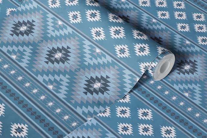 Kilim stripes in slate denim bluewallpaper roll
