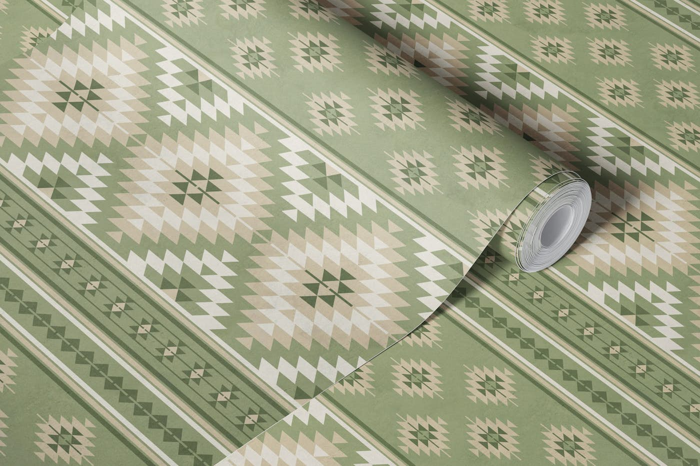 Kilim stripes in olive sage green beige wallpaper roll