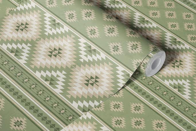 Kilim stripes in olive sage green beigewallpaper roll