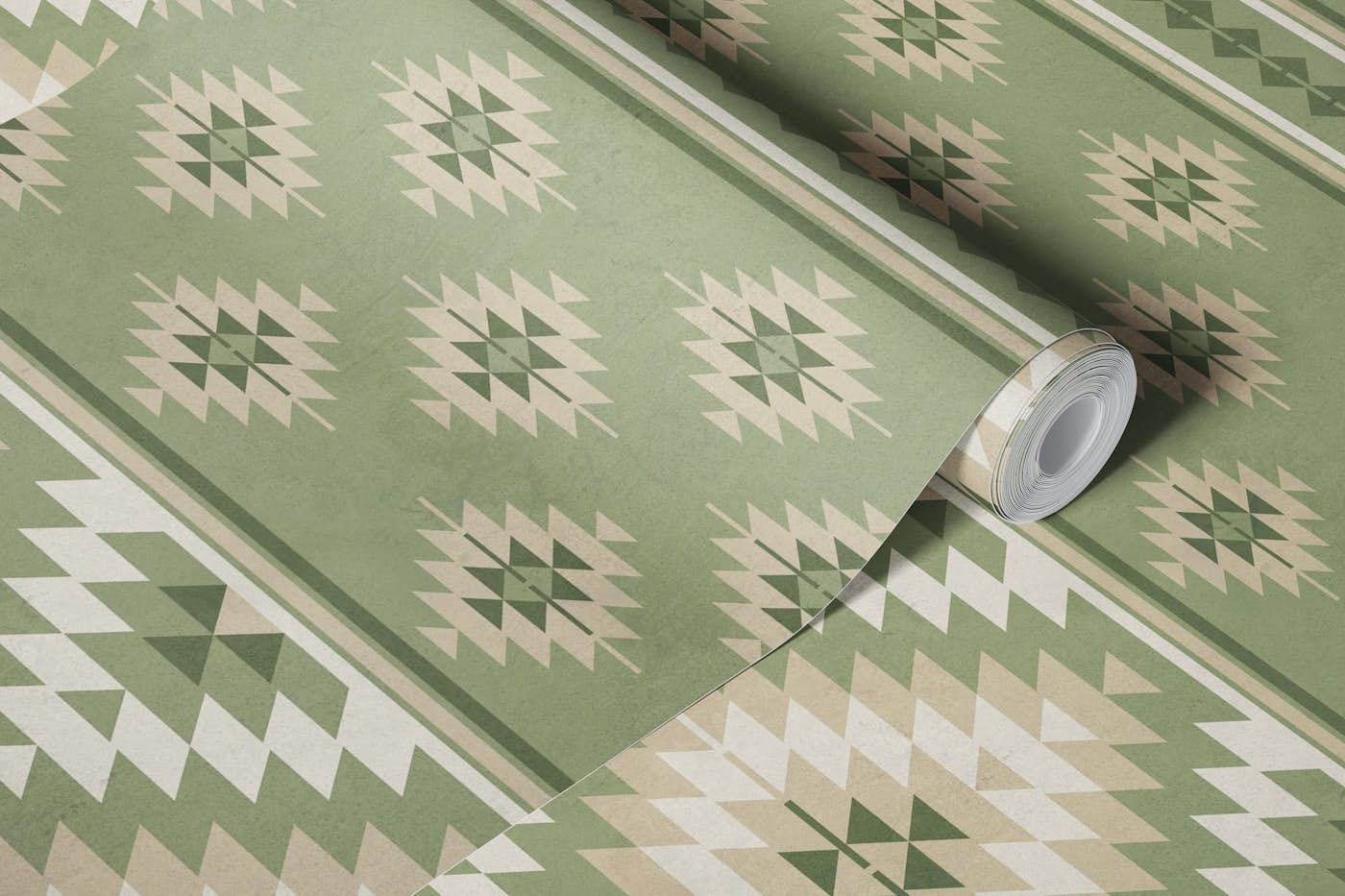 Kilim stripes in olive sage green beige large wallpaper roll