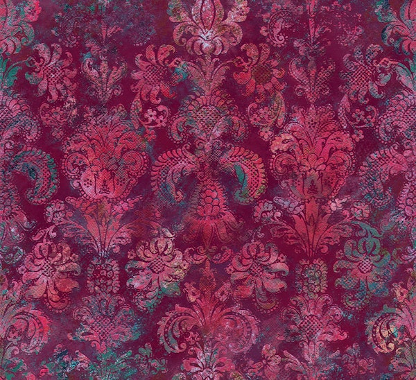 Grunge Damask Pattern Burgundy Emerald