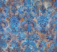 Grunge damask pattern cobalt blue rust wallpaper