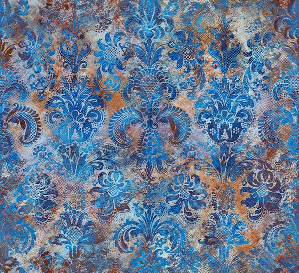 Grunge damask pattern cobalt blue rust