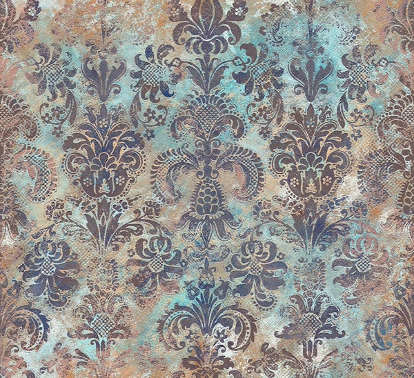 Grunge damask pattern mauve blue orange
