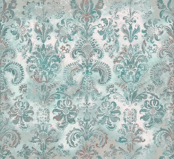 Grunge damask pattern mint blue green blush pink white