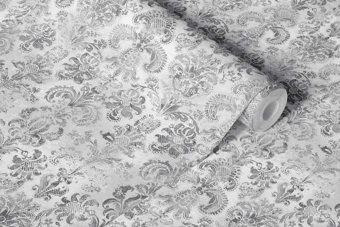Grunge damask pattern grey whitewallpaper roll