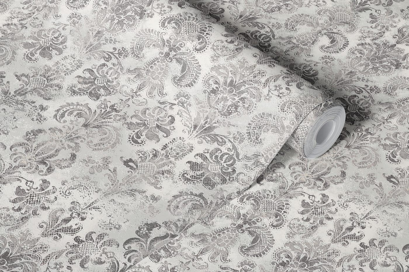 Grunge damask pattern cappuccino grey cream wallpaper roll