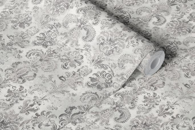 Grunge damask pattern cappuccino grey creamwallpaper roll