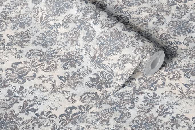 Grunge damask pattern mauve slate blue creamwallpaper roll