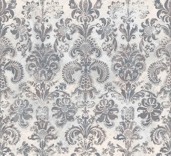 Grunge damask pattern mauve slate blue cream