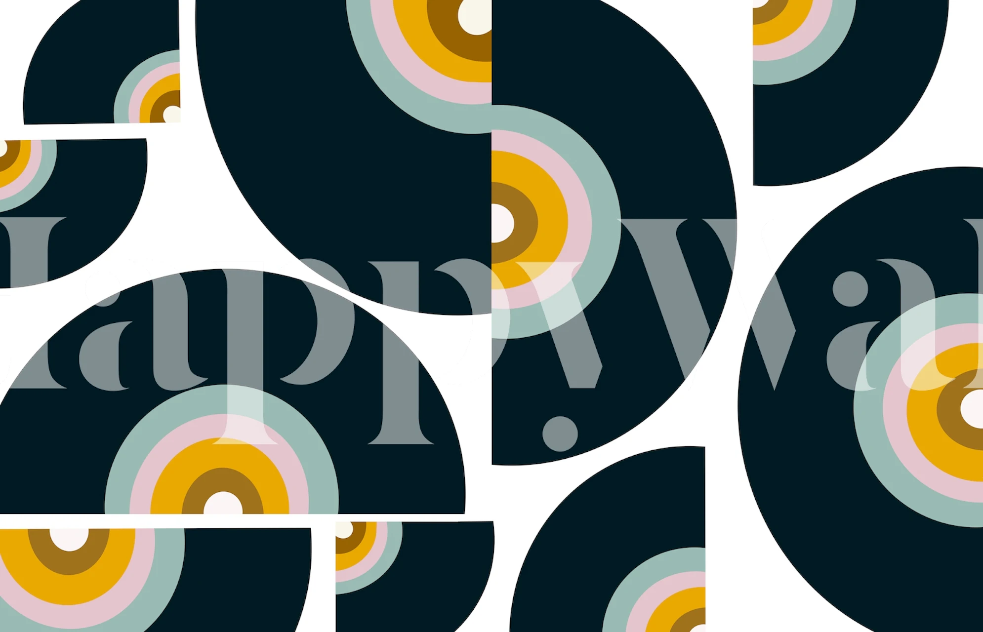 Retro circle pattern wallpaper in teal, pink, and gold tones