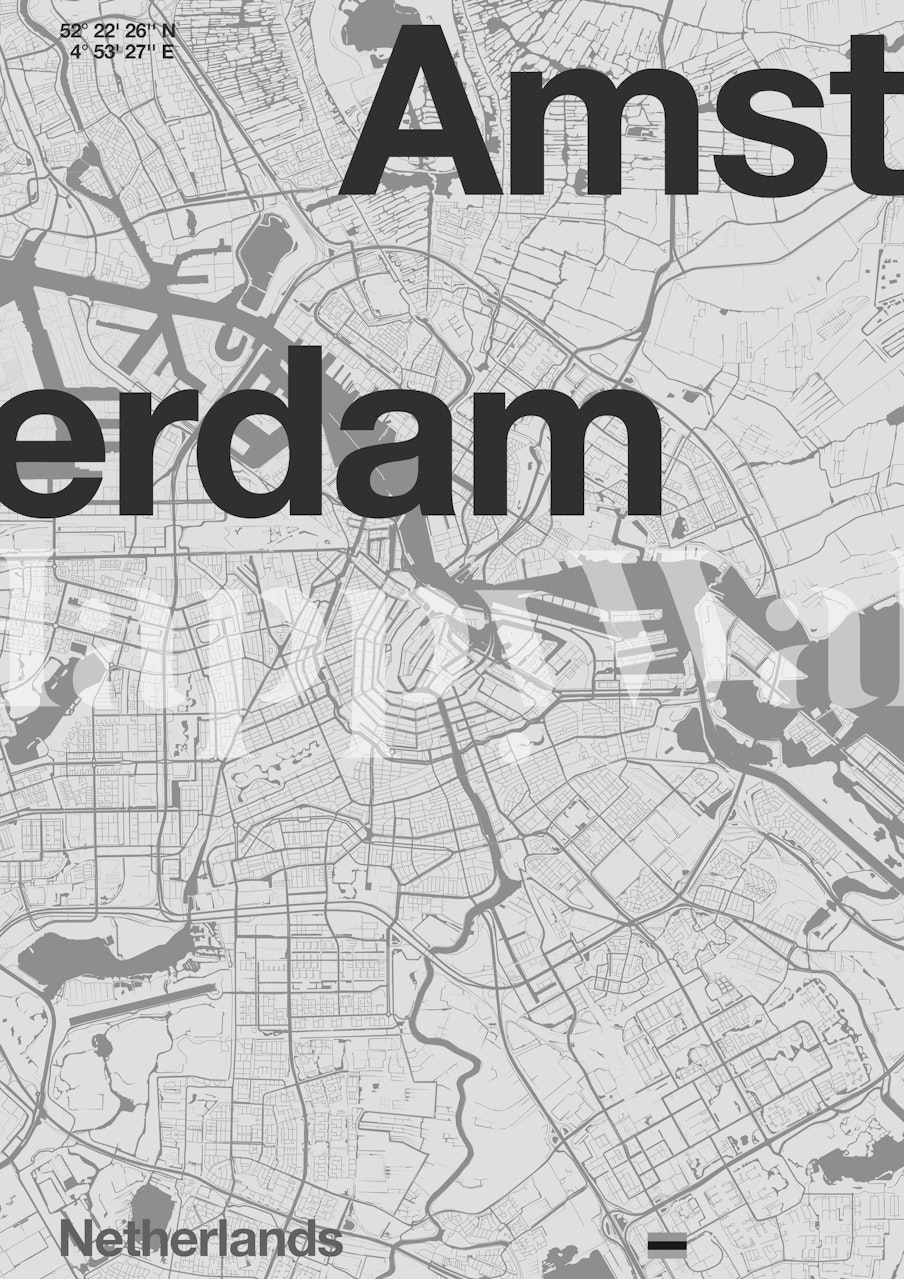 Minimalistic Amsterdam map in black and white wallpaper